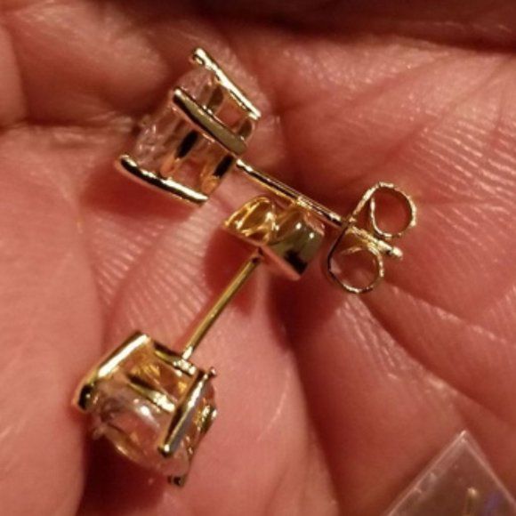 14CT Yellow Gold Stud Simulated Diamonds Earrings, Sterling silver&RP - Picture 4 of 7